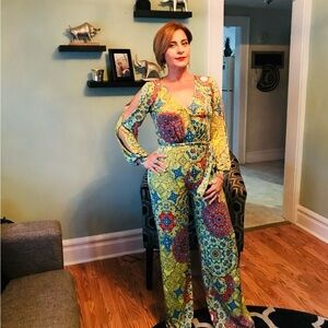 Retro One-Piece Colorful Geometric Print Women's Vest Jumpsuit